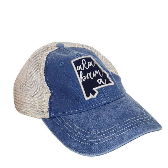 DK Caps Blue and Cream Alabama Baseball Cap One Size Alabama Trucker Hat - Picture 1 of 8